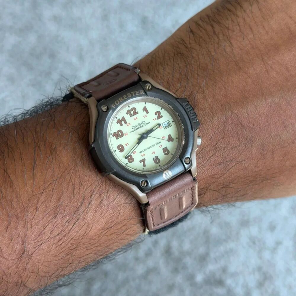 Vintage Casio Forester FT-500 Brown Field Watch Analog 100M EL Backlight